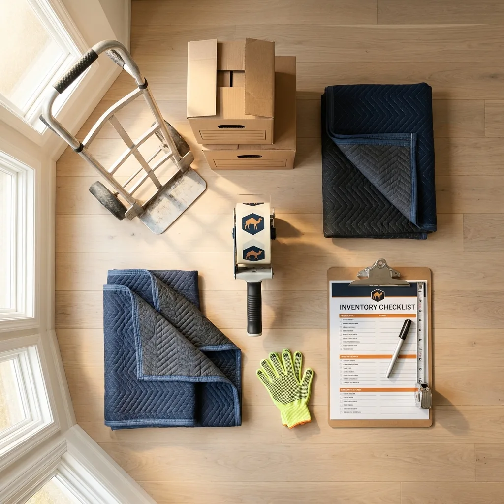 Professional moving supplies and packing materials layout for Amelia Court House residential relocations